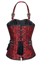 Load image into Gallery viewer, Zeta Red Corset with Strap and Faux Leather Pouch - Shearling leather