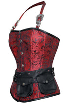 Load image into Gallery viewer, Zeta Red Corset with Strap and Faux Leather Pouch - Shearling leather