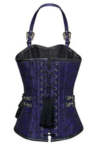 Load image into Gallery viewer, Mbatha Blue Corset with Strap and Faux Leather Pouch - Shearling leather