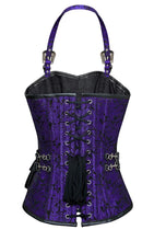 Load image into Gallery viewer, Rosamund Purple Corset with Strap and Faux Leather Pouch - Shearling leather
