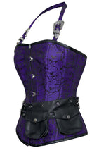 Load image into Gallery viewer, Rosamund Purple Corset with Strap and Faux Leather Pouch - Shearling leather
