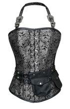 Load image into Gallery viewer, Christie Silver Corset with Strap and Faux Leather Pouch - Shearling leather