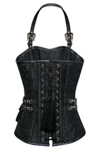 Load image into Gallery viewer, Andrews Black Corset with Strap and Faux Leather Pouch - Shearling leather