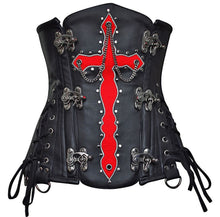 Load image into Gallery viewer, Olesya Blood Crossed Black Faux Leather Underbust Corset - Shearling leather