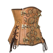 Load image into Gallery viewer, Malcolm Embroidered Crunch Leather Underbust Corset - Shearling leather