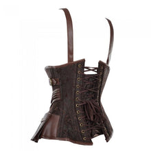 Load image into Gallery viewer, Borrego Brocade And Faux Leather Steampunk Underbust Corset - Shearling leather