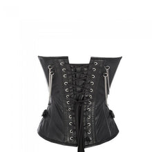 Load image into Gallery viewer, Renner Black Faux Leather Overbust Corset with Buckle Design - Shearling leather
