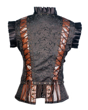 Load image into Gallery viewer, Harry Coffee Brown Brocade & Faux Leather Corset With Jacket - Shearling leather