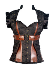 Load image into Gallery viewer, Harry Coffee Brown Brocade & Faux Leather Corset With Jacket - Shearling leather