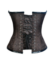 Load image into Gallery viewer, Lampard Coffee Brown Brocade & Faux Leather Steampunk Corset - Shearling leather