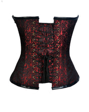 Load image into Gallery viewer, Keane Red Brocade & Faux Leather Gothic Corset - Shearling leather