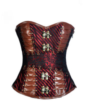 Load image into Gallery viewer, Loftus Red Brocade & Faux Leather Gothic Corset - Shearling leather