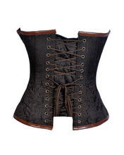 Load image into Gallery viewer, Serry Coffee Brocade & Faux Leather Steampunk Corset - Shearling leather