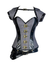 Load image into Gallery viewer, Pepe Taffeta & Faux Leather Overbust Corset With Jacket - Shearling leather