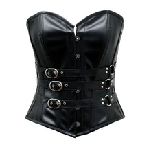 Load image into Gallery viewer, Juno Gothic Corset In Black Faux Leather - Shearling leather