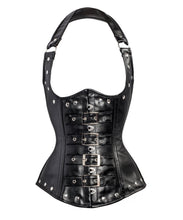 Load image into Gallery viewer, Gilmor Black Leather Look PU Underbust With Halter Strap - Shearling leather