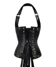 Load image into Gallery viewer, Gilmor Black Leather Look PU Underbust With Halter Strap - Shearling leather