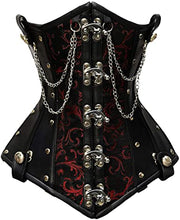 Load image into Gallery viewer, Flodin Red Brocade & Faux Leather Underbust Corset With Chain Details - Shearling leather