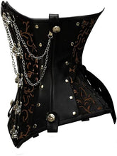 Load image into Gallery viewer, Schurmann Brown Brocade & Faux Leather Underbust Corset With Chain Details - Shearling leather