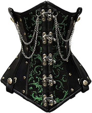 Load image into Gallery viewer, Crawford Green Brocade & Faux Leather Underbust Corset With Chain Details - Shearling leather