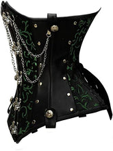 Load image into Gallery viewer, Crawford Green Brocade & Faux Leather Underbust Corset With Chain Details - Shearling leather