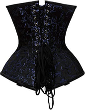 Load image into Gallery viewer, Rueber Blue Brocade & Faux Leather Underbust Corset With Chain Details - Shearling leather