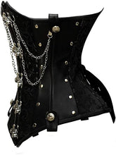 Load image into Gallery viewer, Staier Black Brocade & Faux Leather Underbust Corset With Chain Details - Shearling leather