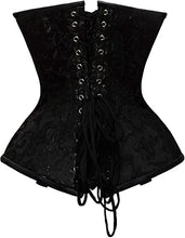 Load image into Gallery viewer, Staier Black Brocade & Faux Leather Underbust Corset With Chain Details - Shearling leather