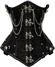 Load image into Gallery viewer, Staier Black Brocade & Faux Leather Underbust Corset With Chain Details - Shearling leather