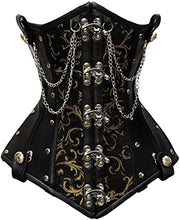 Load image into Gallery viewer, Mariasela Gold Brocade & Faux Leather Underbust Corset With Chain Details - Shearling leather