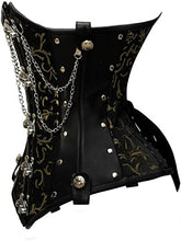 Load image into Gallery viewer, Mariasela Gold Brocade & Faux Leather Underbust Corset With Chain Details - Shearling leather