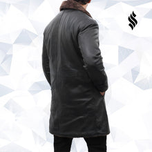 Load image into Gallery viewer, Chandler Mens Shearling Lined Black Leather Trench Coat - Shearling leather
