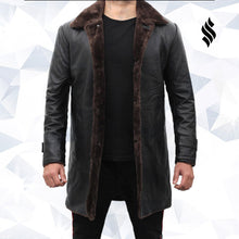 Load image into Gallery viewer, Chandler Mens Shearling Lined Black Leather Trench Coat - Shearling leather
