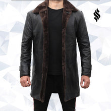 Load image into Gallery viewer, Chandler Mens Shearling Lined Black Leather Trench Coat - Shearling leather