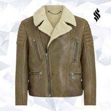 Load image into Gallery viewer, Chocolate Brown Aviator Leather Jacket Men - Shearling leather