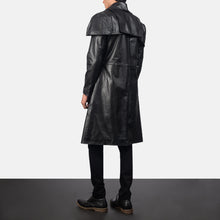 Load image into Gallery viewer, Mens Classic Black Cowhide Leather Duster Coat