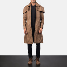Load image into Gallery viewer, Mens Classic Brown Cowhide Leather Duster Coat