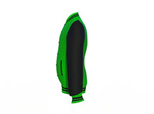 Load image into Gallery viewer, Light Green Varsity Letterman Jacket with Black Sleeves - Shearling leather