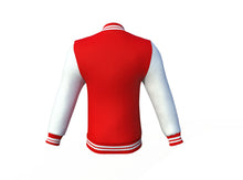 Load image into Gallery viewer, Red Varsity Letterman Jacket with White Sleeves - Shearling leather