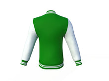 Load image into Gallery viewer, Dark Green Varsity Letterman Jacket with White Sleeves - Shearling leather