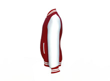 Load image into Gallery viewer, Maroon Varsity Letterman Jacket with White Sleeves - Shearling leather