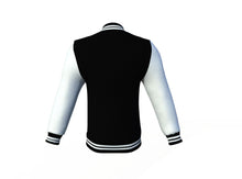 Load image into Gallery viewer, Black Varsity Letterman Jacket with White Sleeves - Shearling leather