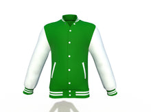 Load image into Gallery viewer, Dark Green Varsity Letterman Jacket with White Sleeves - Shearling leather