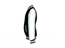 Load image into Gallery viewer, Black Varsity Letterman Jacket with White Sleeves - Shearling leather