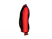 Load image into Gallery viewer, Black Varsity Letterman Jacket with Red Sleeves - Shearling leather