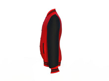 Load image into Gallery viewer, Red Varsity Letterman Jacket with Black Sleeves - Shearling leather