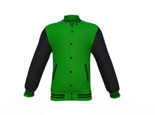 Load image into Gallery viewer, Dark Green Varsity Letterman Jacket with Black Sleeves - Shearling leather