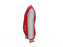 Load image into Gallery viewer, Red Varsity Letterman Jacket with Grey Sleeves - Shearling leather