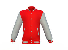 Load image into Gallery viewer, Red Varsity Letterman Jacket with Grey Sleeves - Shearling leather