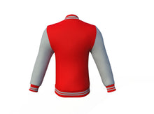 Load image into Gallery viewer, Red Varsity Letterman Jacket with Grey Sleeves - Shearling leather